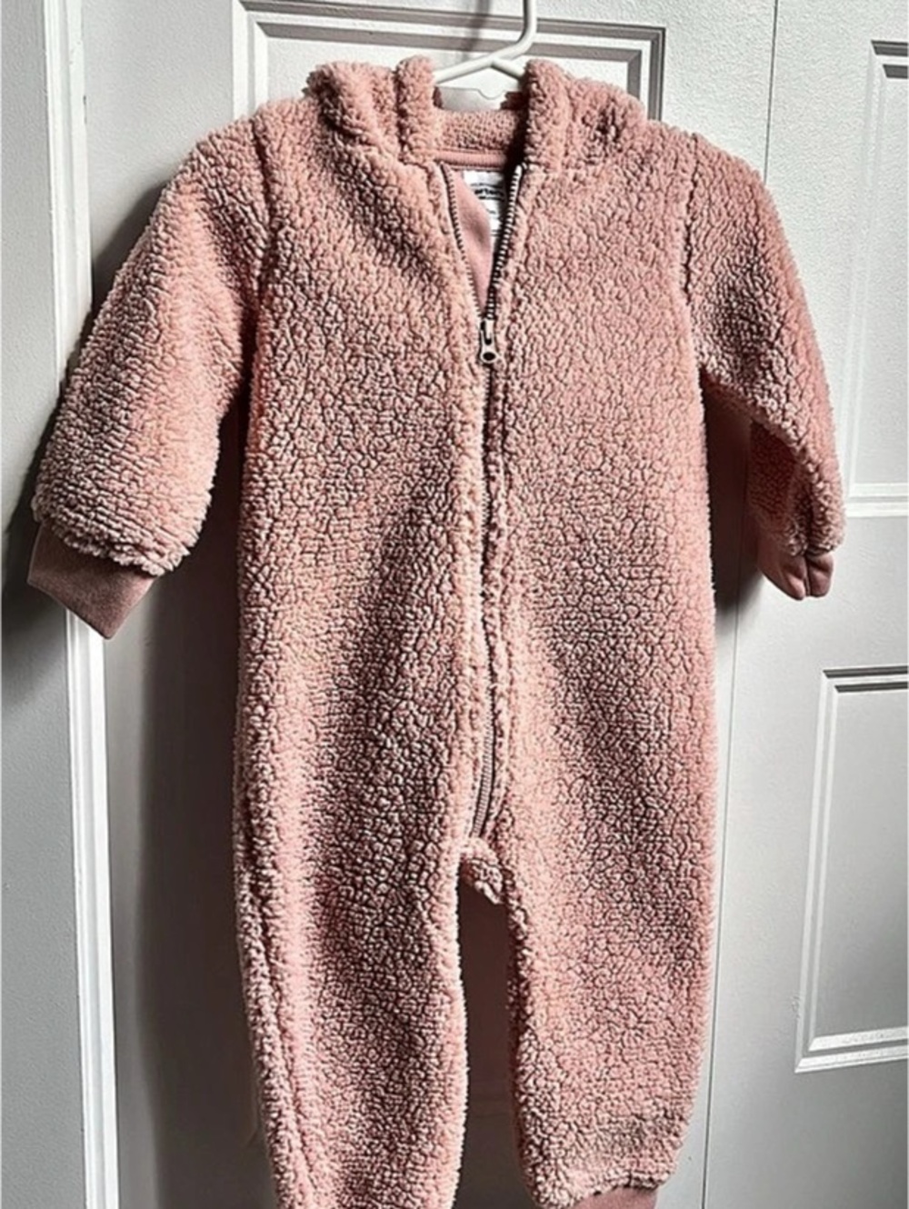 Carter's Baby Pink Hooded Fleece Footie 12M Like New